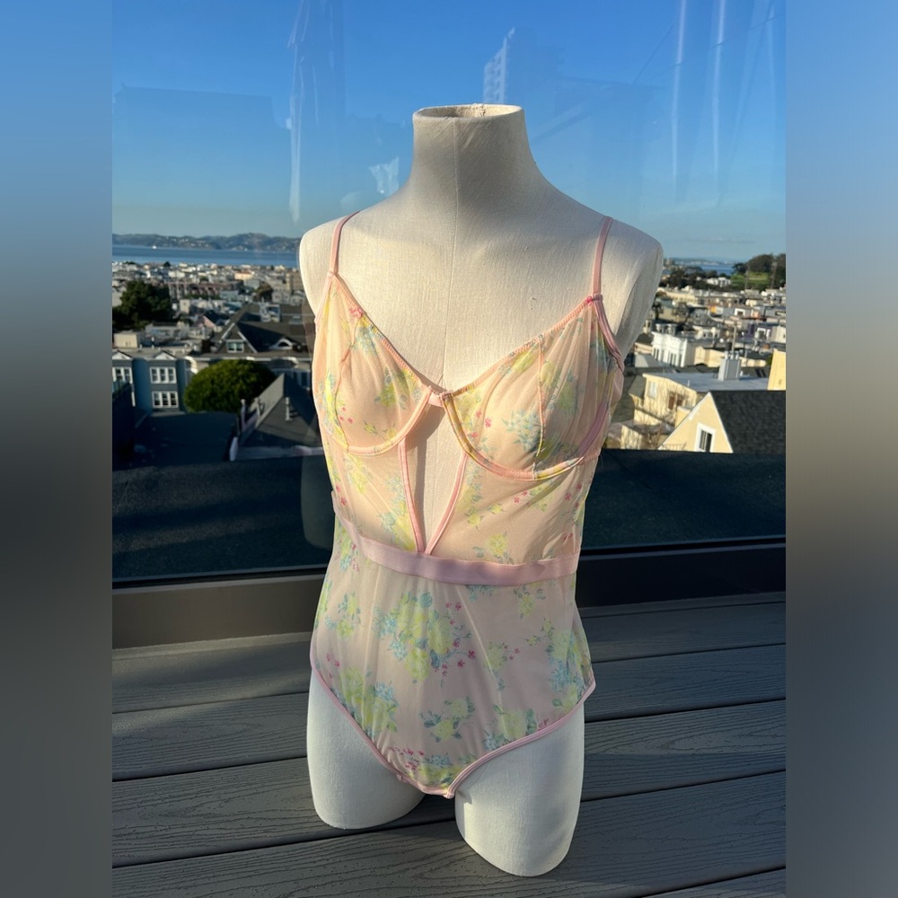 I.N.C Flower Mesh Thong Bodysuit